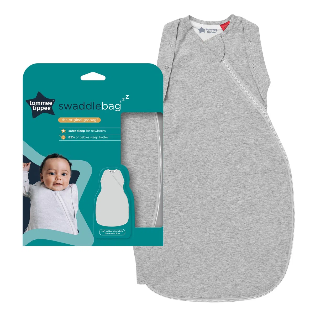 Tommee Tippee The Original Grobag Bolsa para Bebés, Diseño Saludable para la Cadera, Tejido Suave Rico en Algodón, 3-6m, 1.0 TOG, Sky Grey Marl