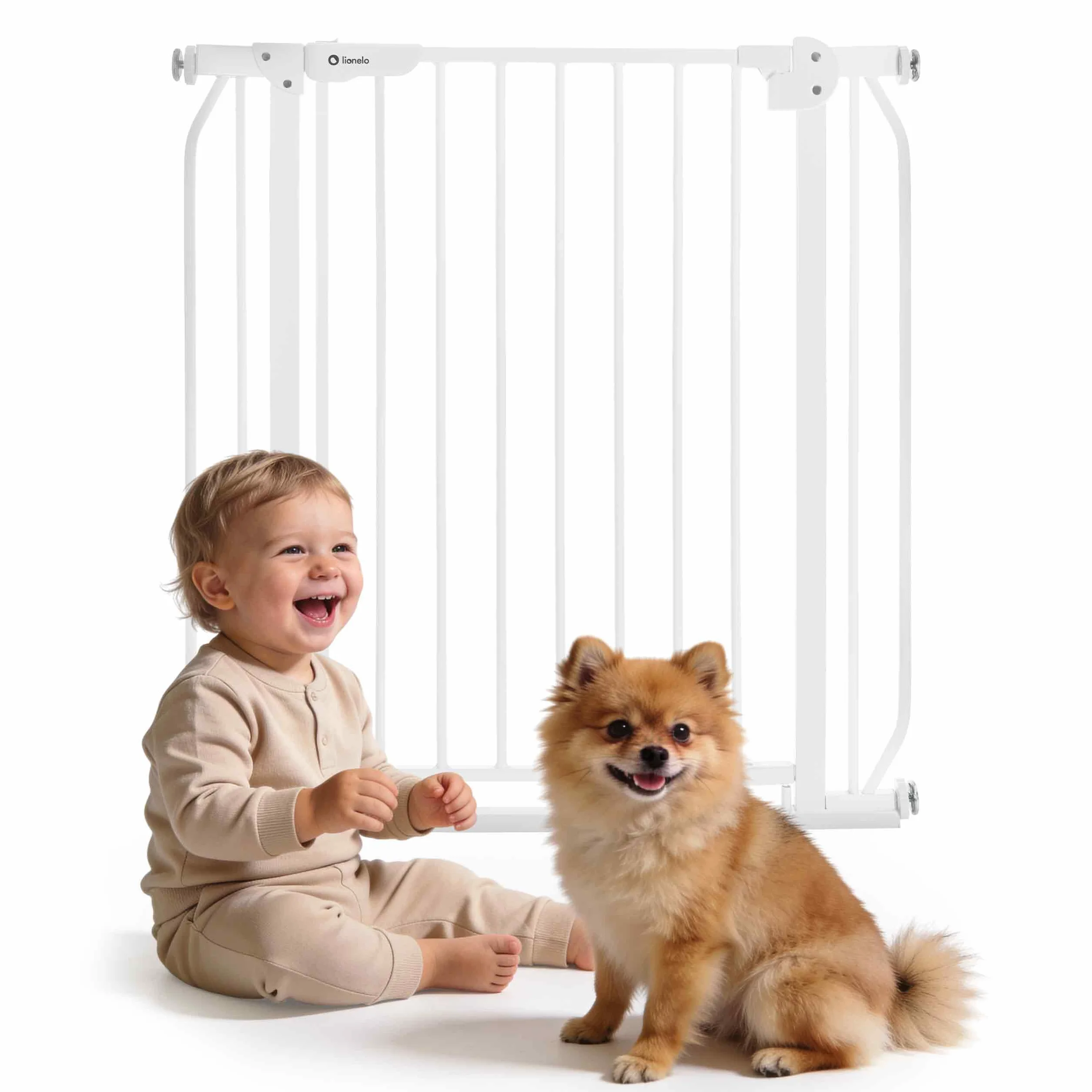 LIONELO Truus Slim - Rejilla de protección para escaleras, sin taladrar, Rejilla Protectora para Puerta, Rejilla para Puerta para bebé, Metal, Ancho de 75 a 105 cm, Ajustable
