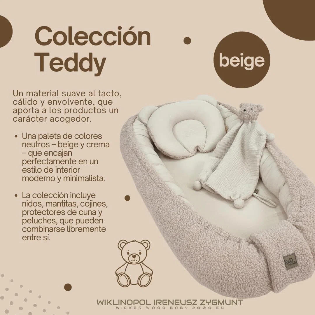 WIKLINOPOL Babynest, nido para recién nacidos – Baby Nest 80x46 cm en Beige, nido portátil de muselina y suave peluche Teddy – nido bebé para recién nacido con colchón extraíble