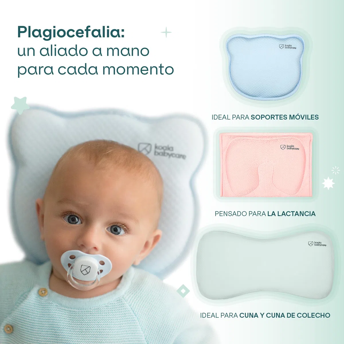 KOALA BABYCARE Almohada Plagiocefalia bebé de Lactancia Memory Foam para Ayudar a prevenir y Tratar la plagiocefalia (Cabeza Plana) con Funda extraíble (con 2 Fundas de Almohada) - Azul