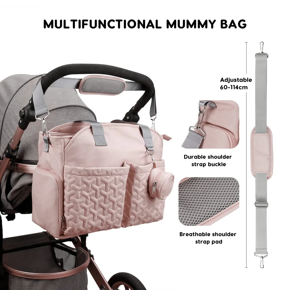 SONARIN Multifuncional Elegante Bolsa de Pañales para Bebés,Gran Capacidad Impermeable Materna Messenger Bolsos Bandolera Bolsa de Viaje para Pañales con Bolsa de Chupete(Rosa)