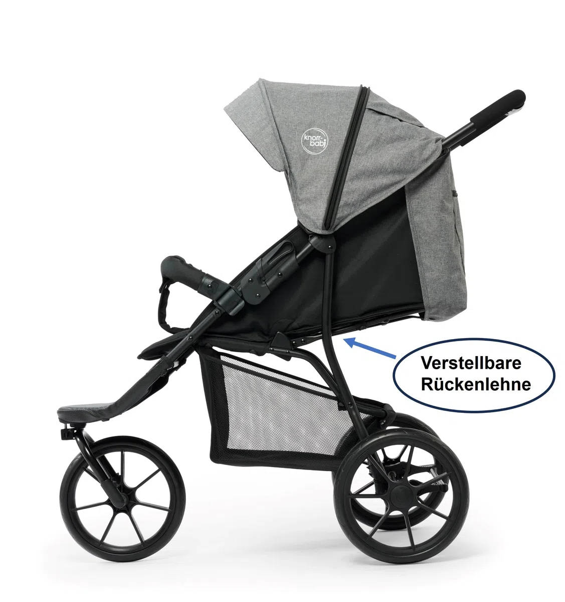 Carrito para niños de la marca Knorr-Baby, con tres ruedas y capota gris oscuro