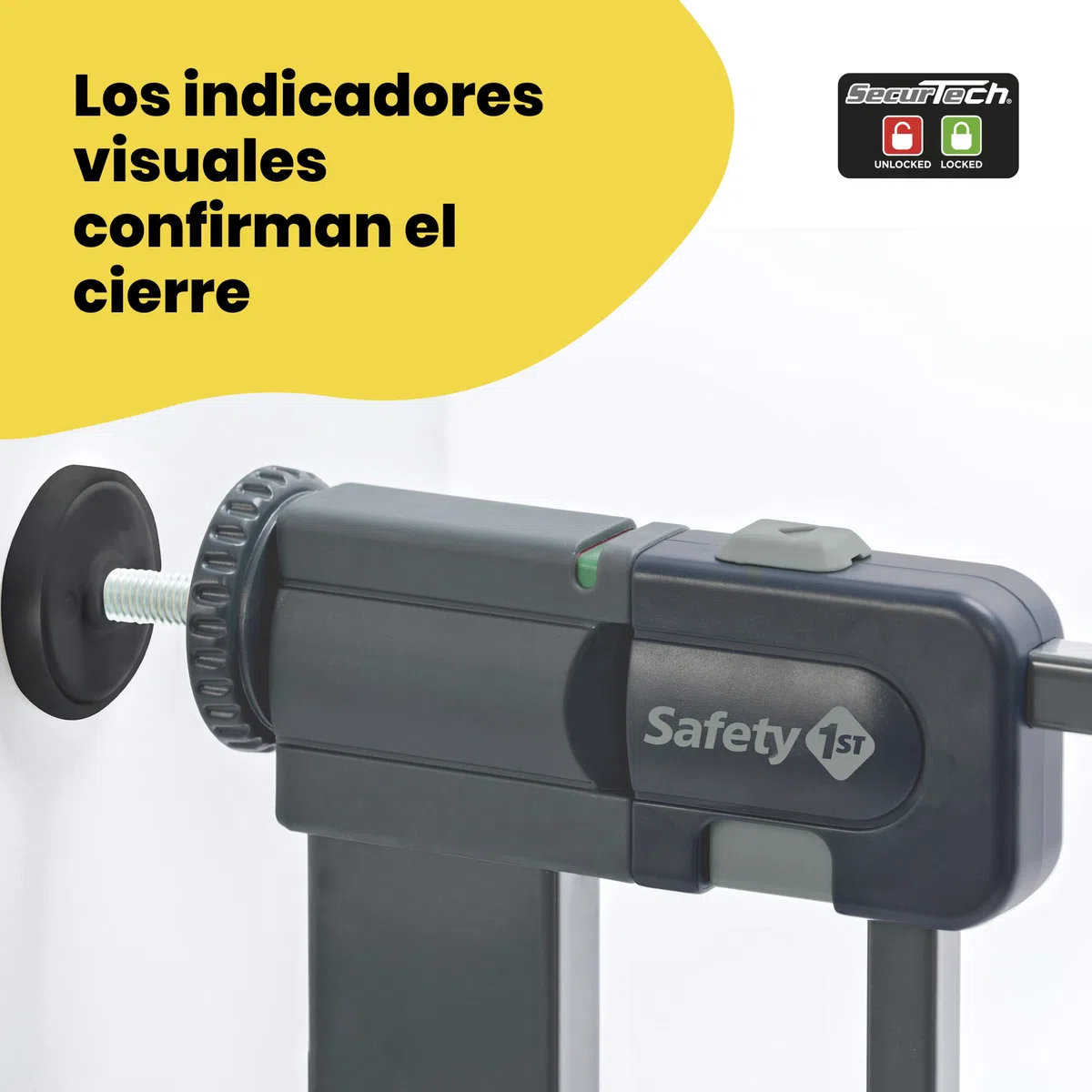 Safety 1st Easy Close Metal, Barrera Seguridad Niños Escalera Presión, 73–80cm (máx. 108cm), Valla Seguridad Infantil Fácil Cierre, Abre 1 Mano, Sin Tornillos (Sin Taladros), Doble Bloqueo, Negra