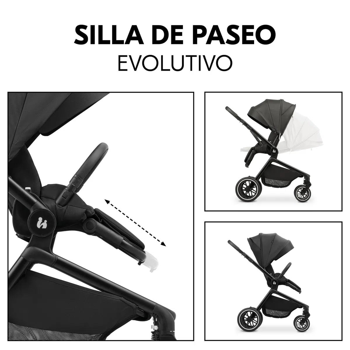 hauck Move N Care Set Carrito Bebe 2 en 1 - Carro con Capazo Grande desde el Nacimiento hasta 22 kg, Silla de Paseo Ligera Reversible y Reclinable, Suspensión, Protección UV 50+, Cesta XL - Negro