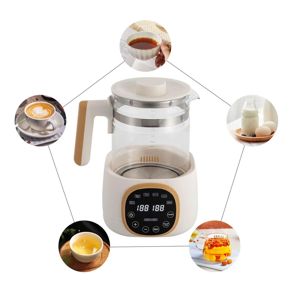 Calentador de biberones para bebé, hervidor de agua con ajuste de temperatura, 72 horas, termostato, preparación de botellas, calentador de alimentos para bebés, té, café, 1,3 l, hervidor de agua para