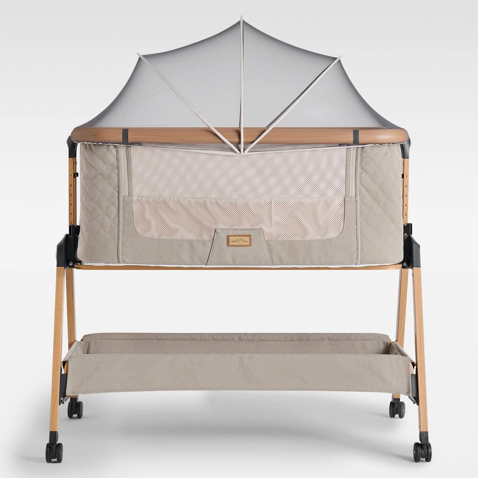 Love For Sleep SnooBee Next To Me Cuna Colecho & Cuna Independiente – 6 Niveles de Altura, Ruedas, colchón, Laterales de Malla Transpirable con mosquitera, Plegable con Bolsa (0–6 Meses) – Caqui/Pino
