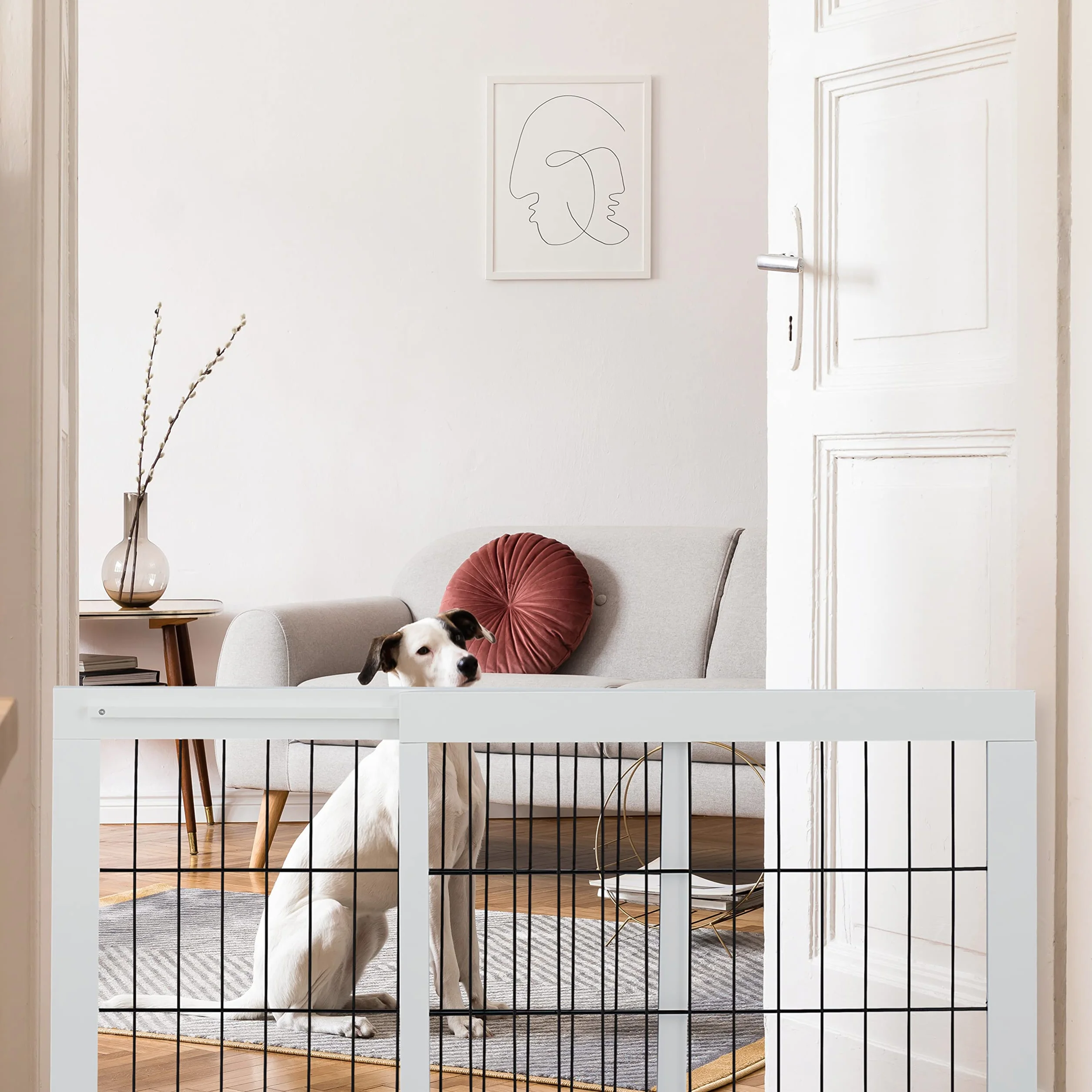 Relaxdays Barrera Seguridad Niños y Perros, Valla Protectora Puerta o Escalera, sin Taladrar, 56 x 70-115cm, Blanca