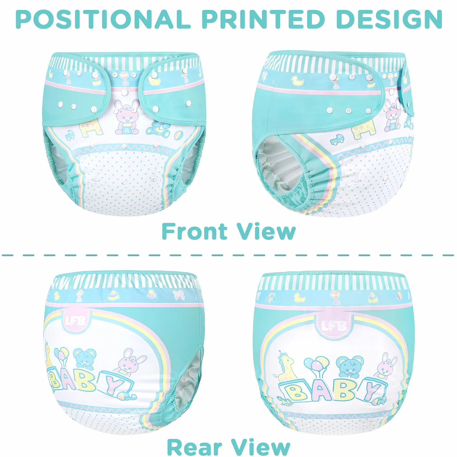 LittleForBig Cubierta De Pañal Adulto Impermeable Reutilizable Ajustable Lavable - Baby Parade Azul M