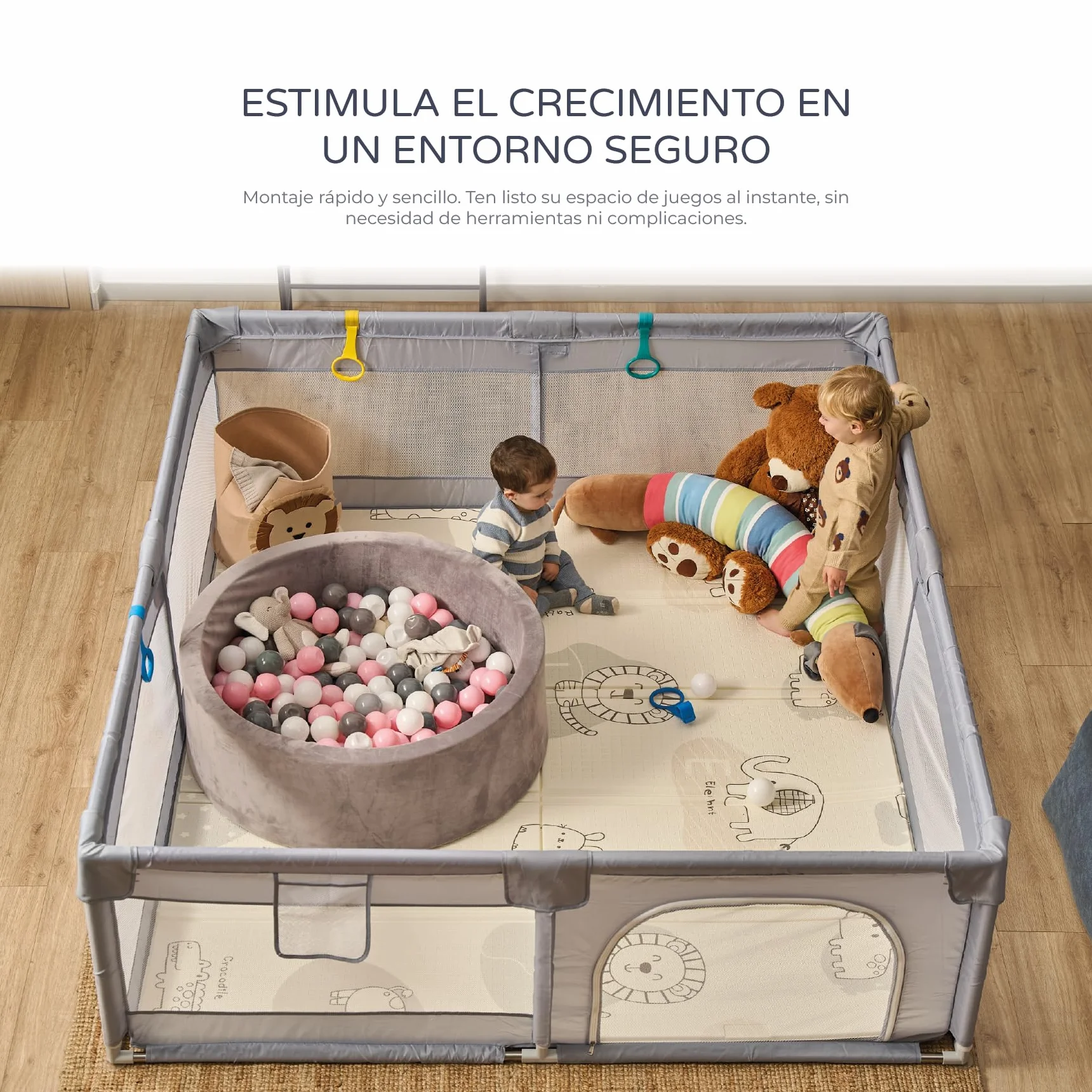 Parque Infantil XXL NYLON 3MEDIDAS - Corralito para bebé plegable - Parque de juegos para bebe Seguro, Con gateras y ventana red - Con ventosas - Fácil Montaje