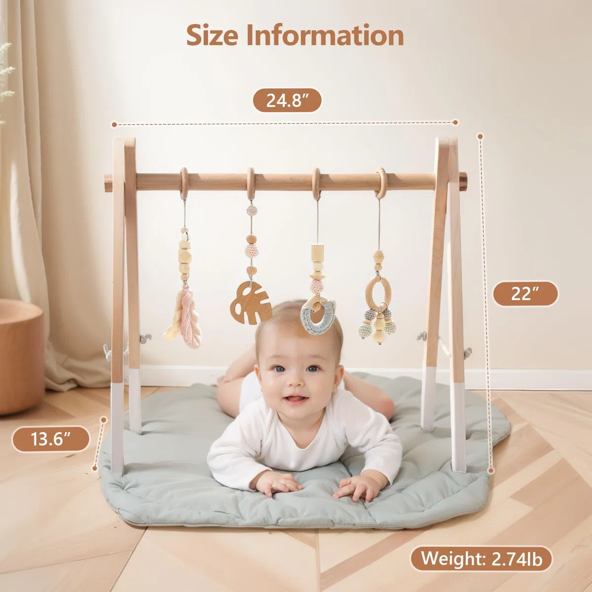 Play Arch Baby Wood Baby Gym Wood Baby Play Arch Newborn Toy Play Arch Activity Centre Baby Pink Pendant Design Detachable Play Arch Babies Wood