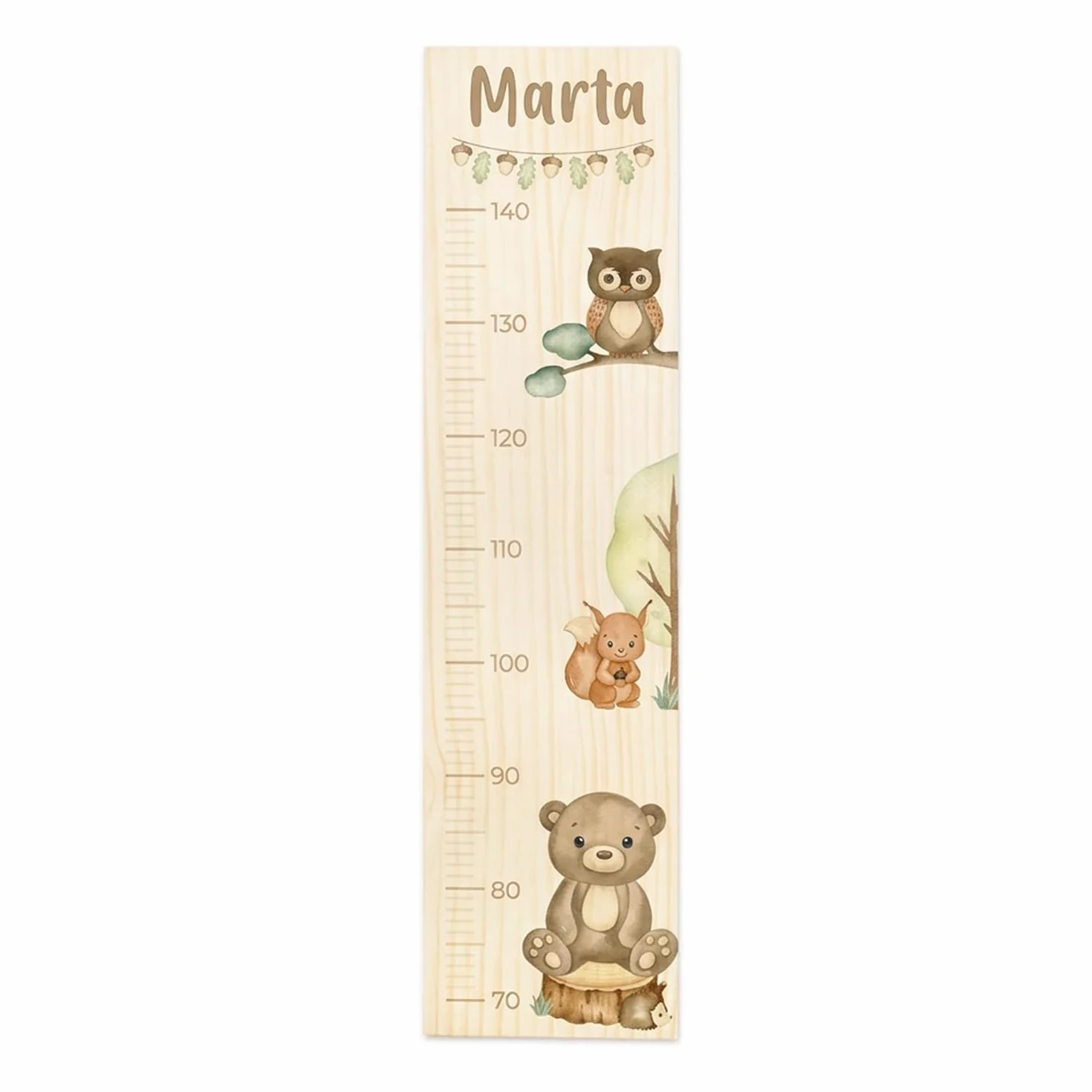 Medidor de Altura Infantil de Madera Personalizado con Nombre – Decoración habitación Infantil en Pino Natural – Regalo Original para Niños