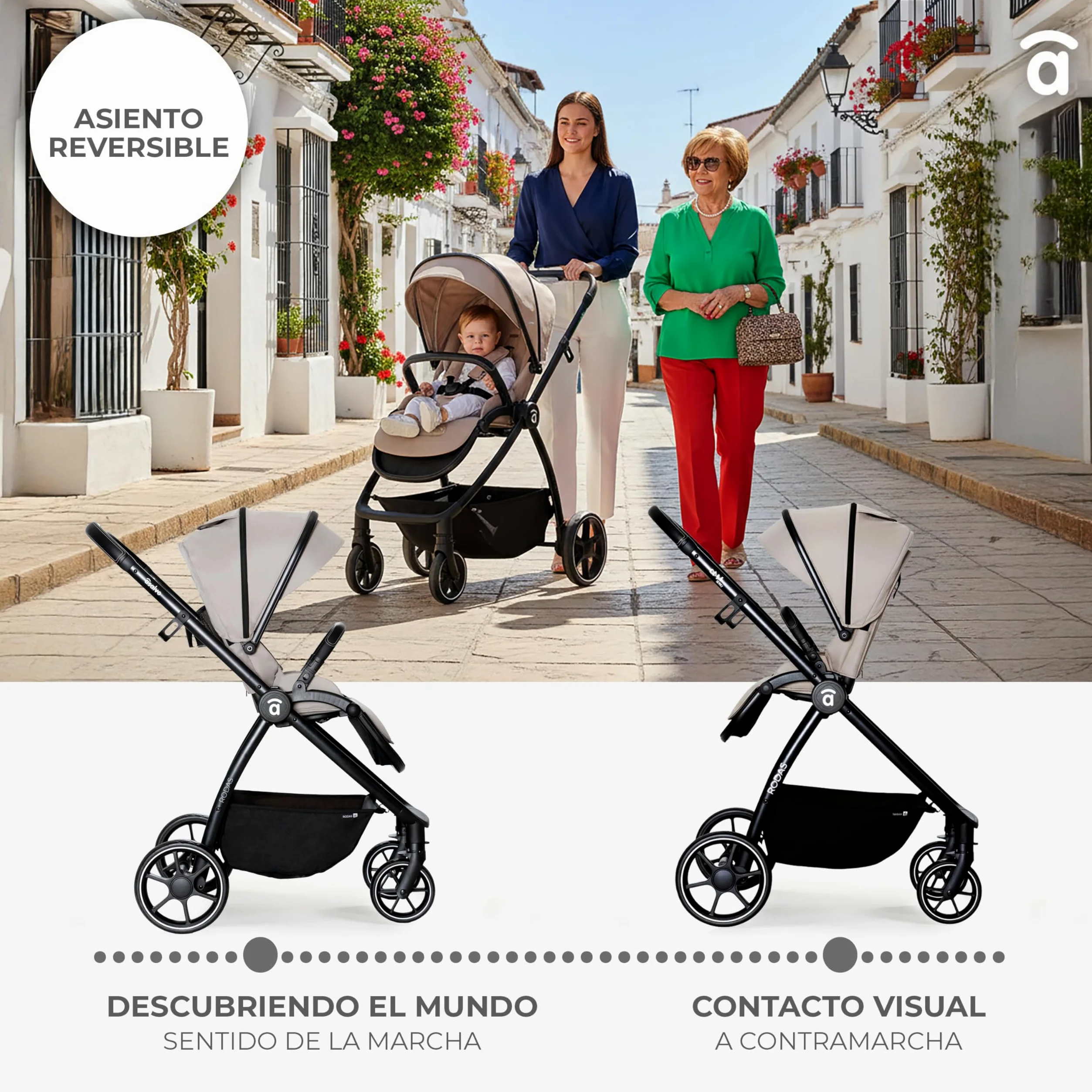 Asalvo DÚO RODAS Silla de Paseo, Carro Plegable Ultraligera y Compacta, Asa Trolley, Equipaje avión, Reclinable, Carro Bebe, Barra Seguridad, Arnés 5 Puntos, hasta 23kg, Negro