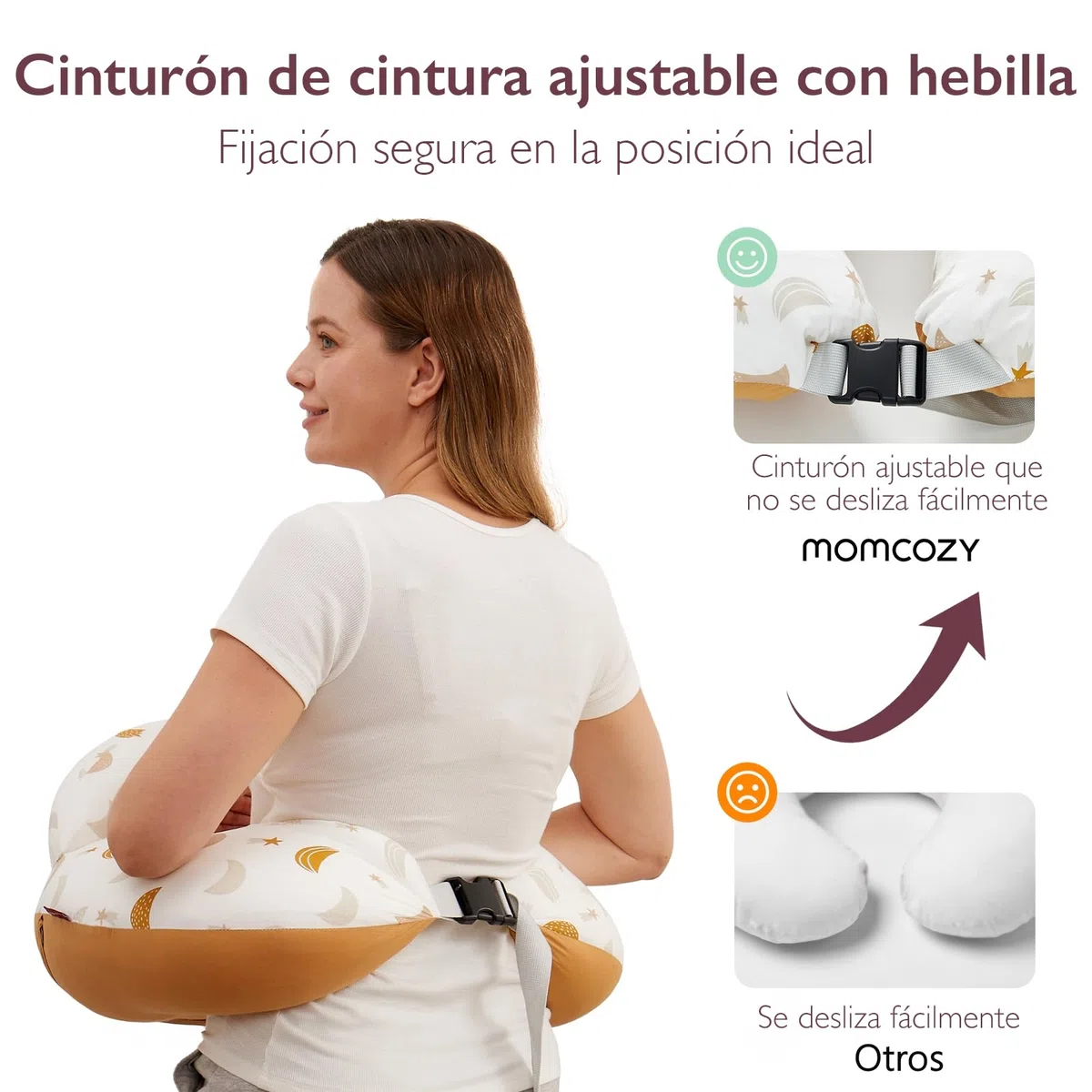 momcozy Cojín de Lactancia con Borde de Seguridad – Cojín ergonómico de Lactancia y Apoyo con Correa Ajustable y Funda de algodón extraíble, Lluvia de meteoritos