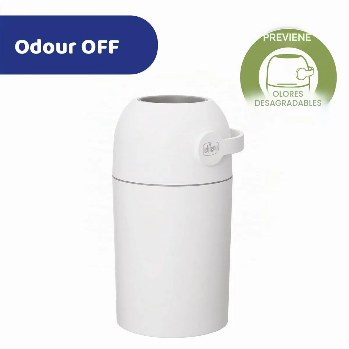 Chicco Contenedor para Pañales con Control de Olores, Sistema de Deshecho de Pañales, Papelera Compacta, Ahorra Espacio, con Tapa, Fácil de Usar y Limpiar, Funciona con Bolsas de Plástico, Blanco