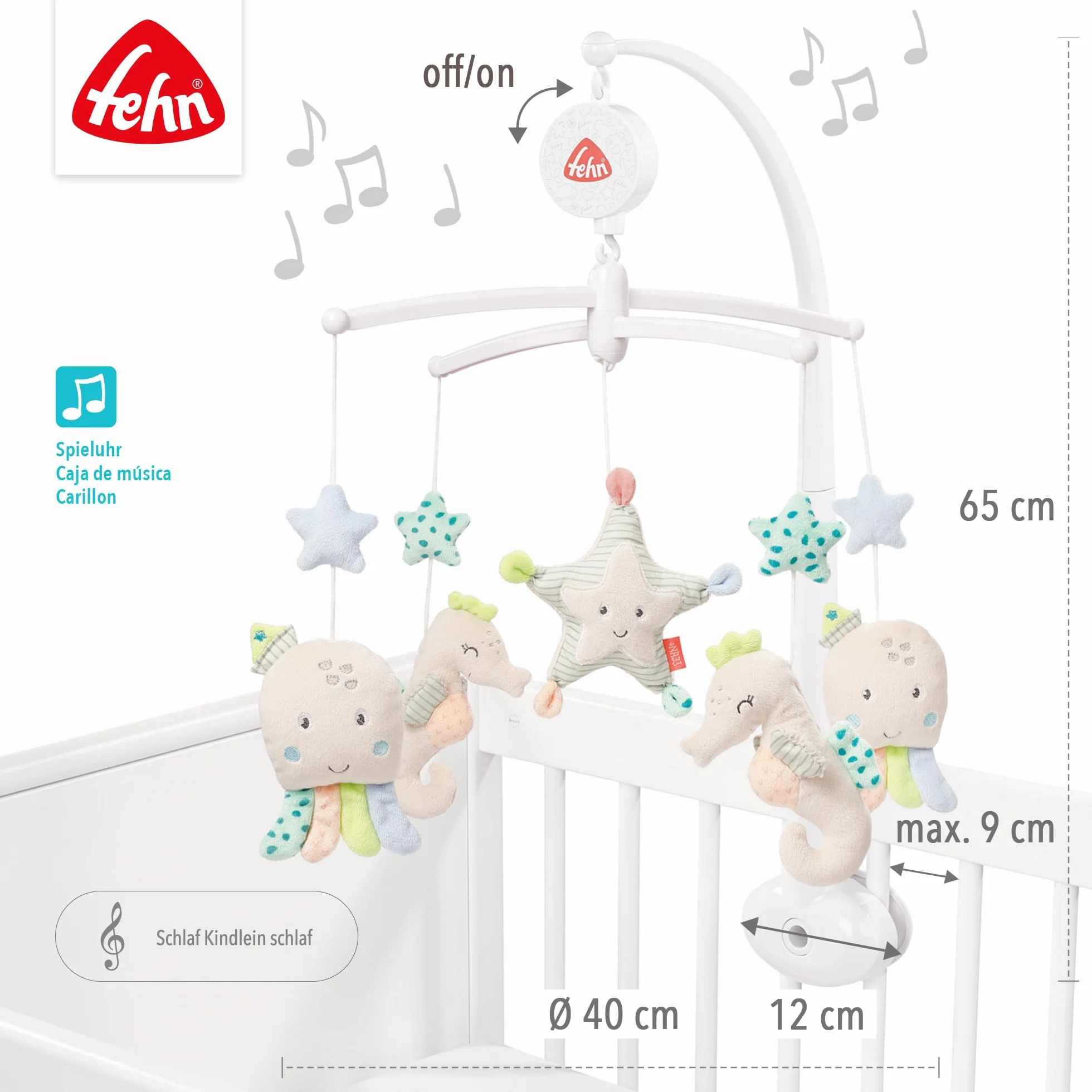 Fehn Música móvil Meereskinder - Mobile a carica con melodia para bebés 0-5 meses