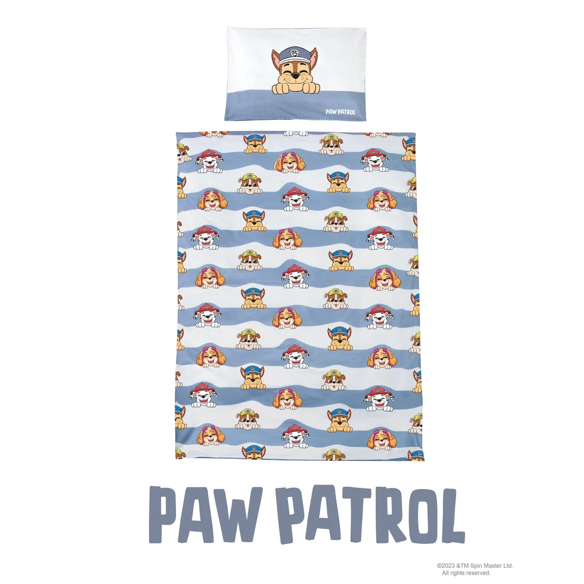 roba Paw Patrol Ropa de Cama Infantil - Funda Nórdica 100 x 135 cm + Funda de Almohada 40 x 60 cm de Algodón - Diseño de Perros Chase, Marshall, Rubble - Azul/Gris