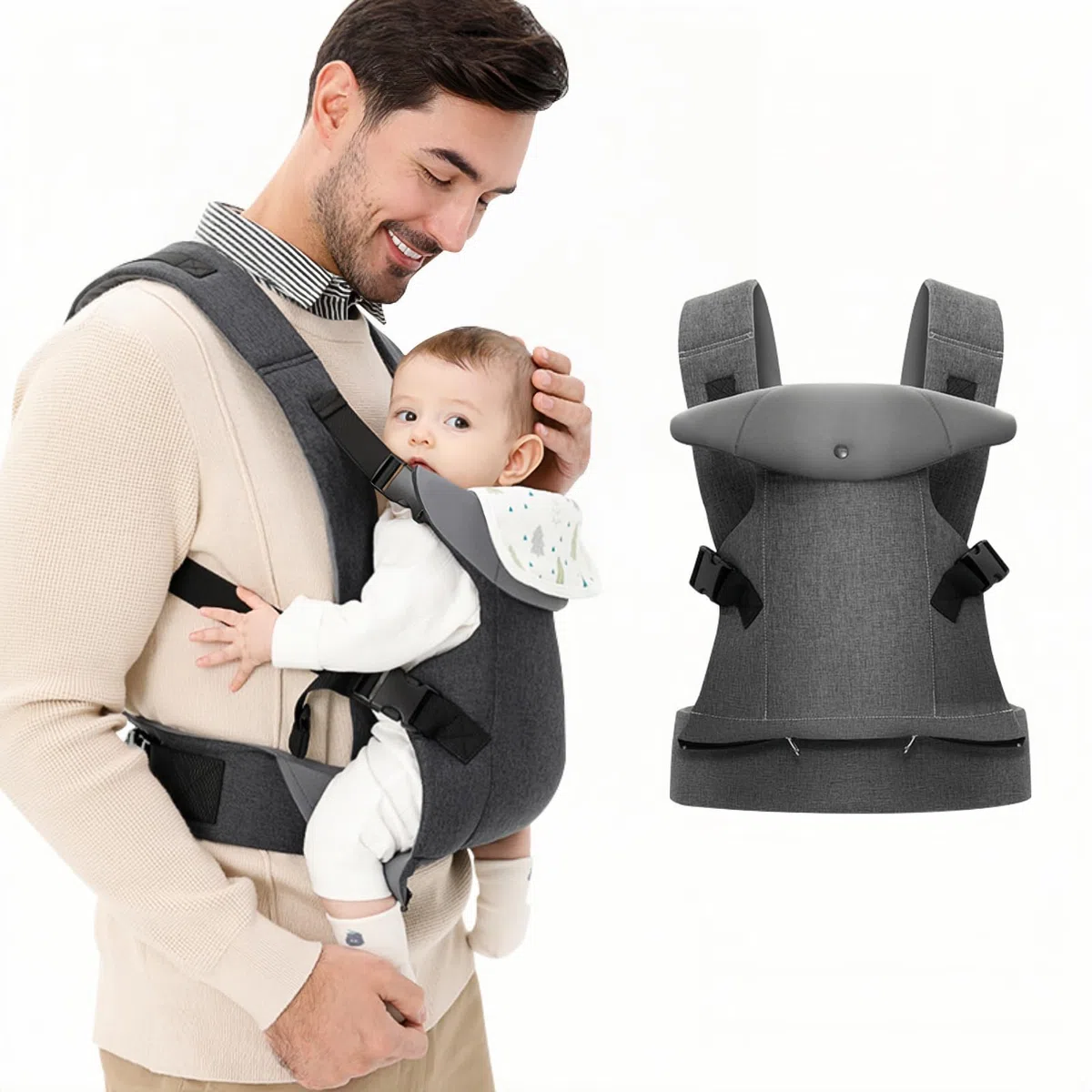 IULONEE Mochila Portabebés para Bebe porteo Tirantes para bebés Delantera y trasera Ergonómicas Baby Carrier Wrap para Niños de 3-36 Meses(3-15kg) Gris