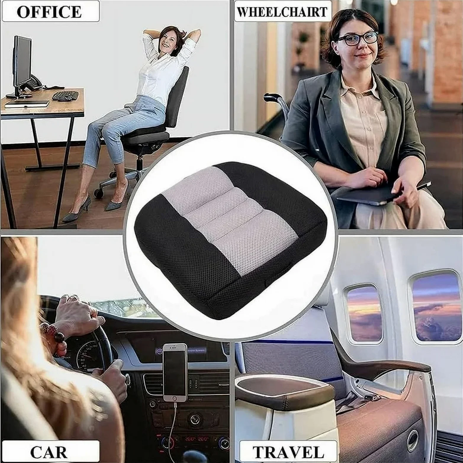 Cojín Elevador de Asiento para automóvil Ergonómico Cojín de Asiento portátil Altura 12cm Antideslizante para Conductor Pasajero niño