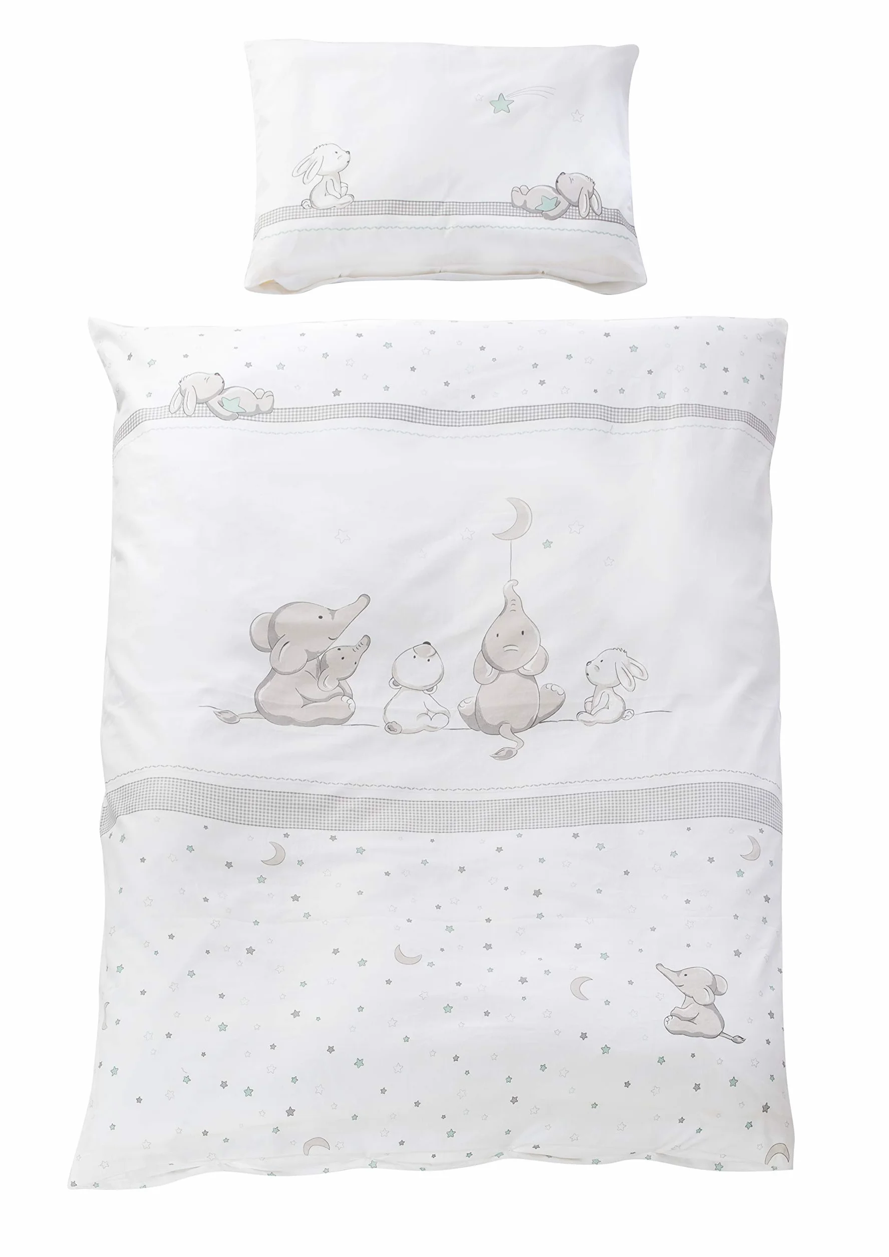 roba Ropa de Cuna Infantil Sternenzauber - 2 Piezas - Algodón - Funda Nórdica 100 x 135 + Funda de Almohada 40 x 60 cm - Estampado con Estrellas y Elefantes