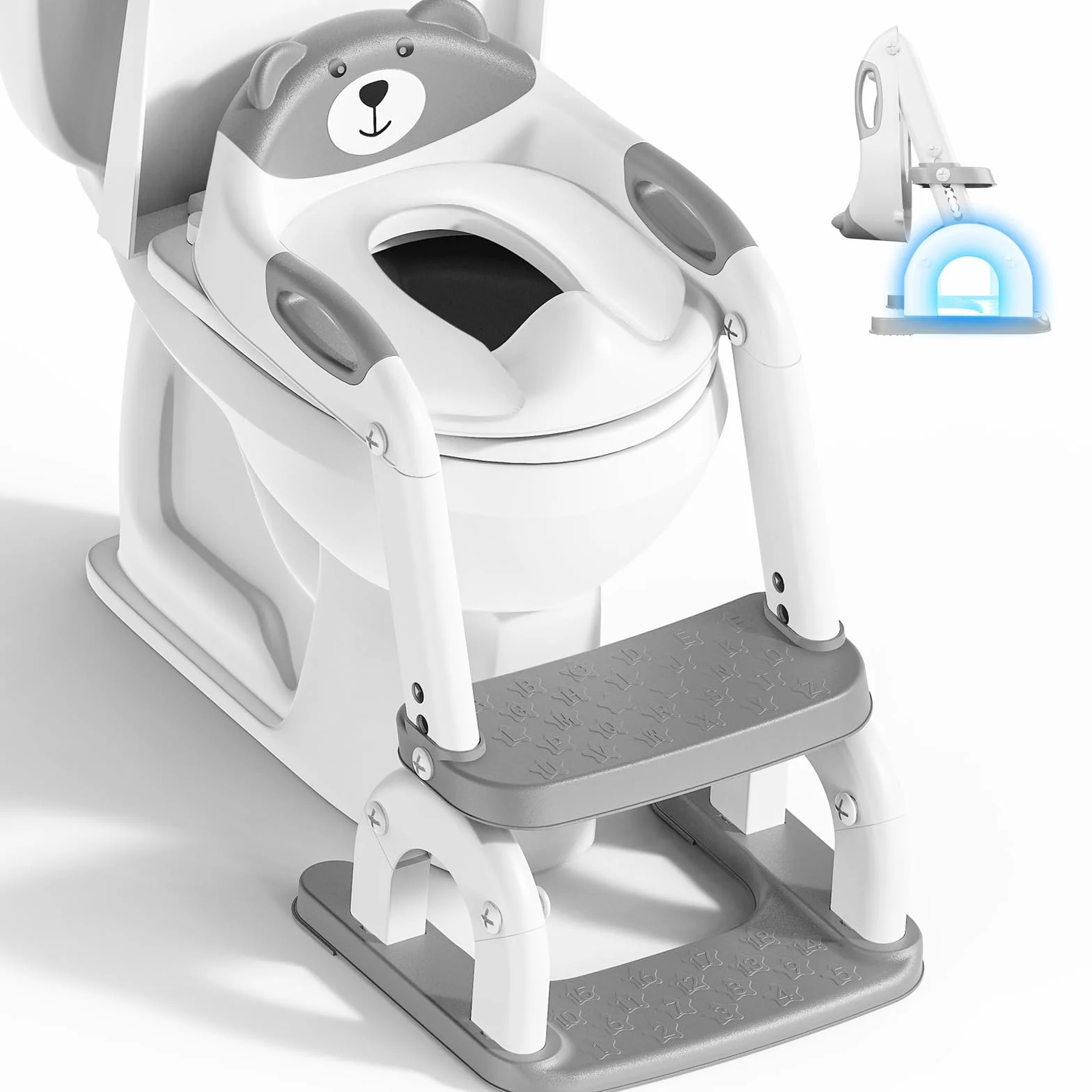 Adaptador Baño Niños, Plegable Portátil Infantil Asiento Inodoro 2 en 1 para Niños y Niñas, WC Niños con Escalera, Taburete de Escalera con Cojín Antideslizante