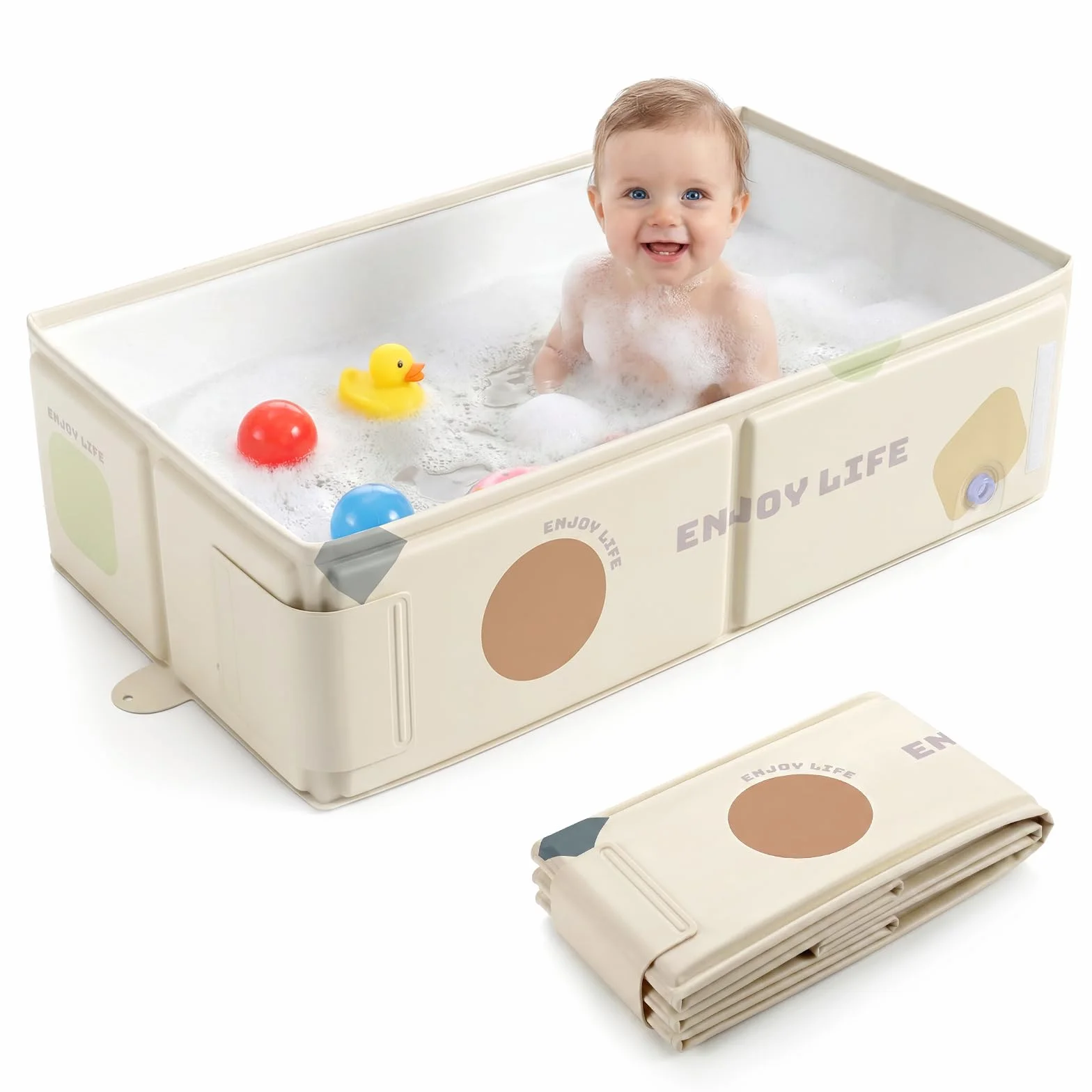 Orzbow Bañera Bebe Plegable, Portátil Bañera Bebe Plegable con Pegatina de Temperatura, Banheira Bebe de 6 Meses a 6 Años, Fácil de Limpiar, Estable y Duradera, Pliega Almacenar, Blanco