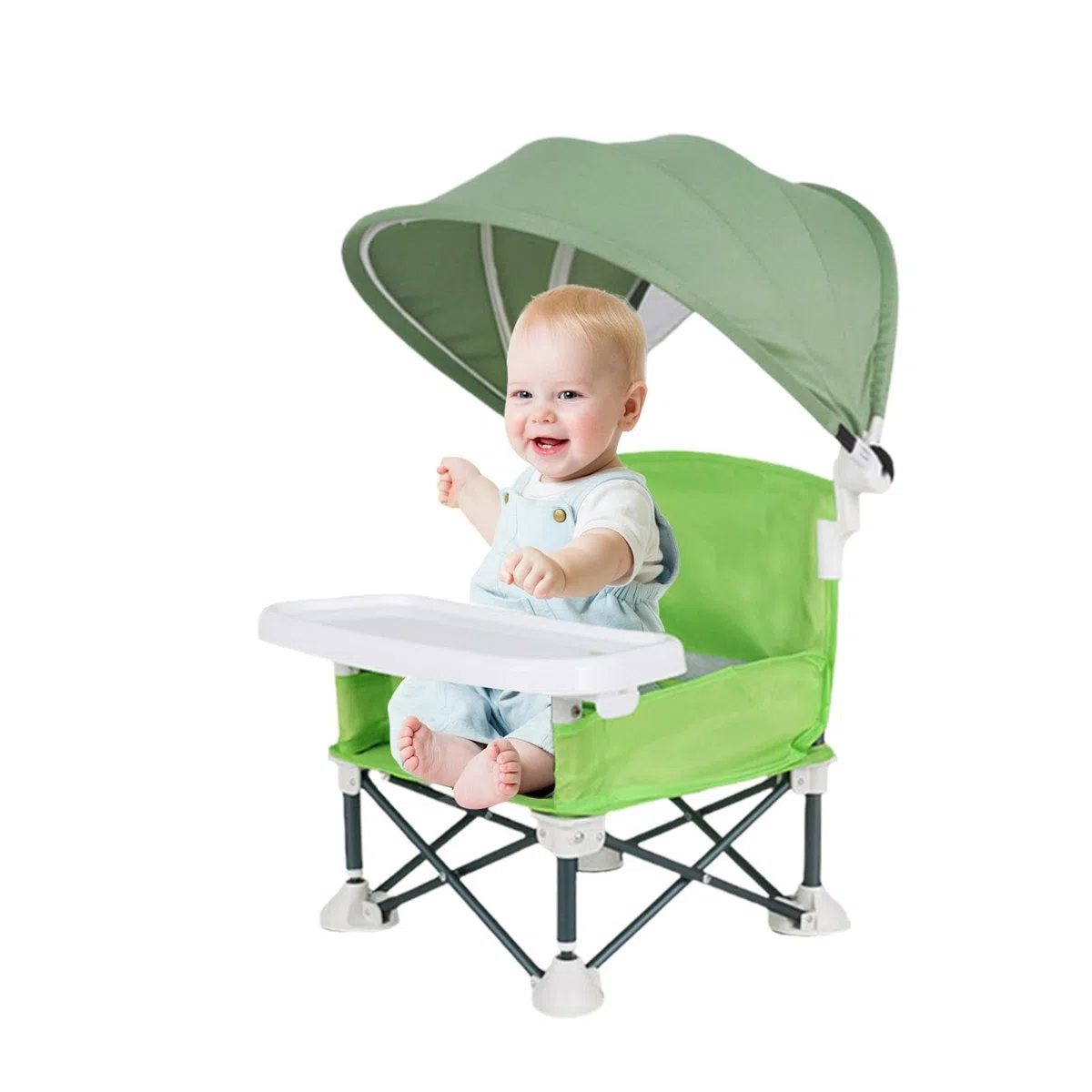 Silla De Comedor Plegable Para Bebe - 38x31x37 Cm Asiento De Viaje Para Niños Pequeños Con Bandeja Extraíble Y Sombrilla - Para Niños, Camping, Playa, Uso En Cés