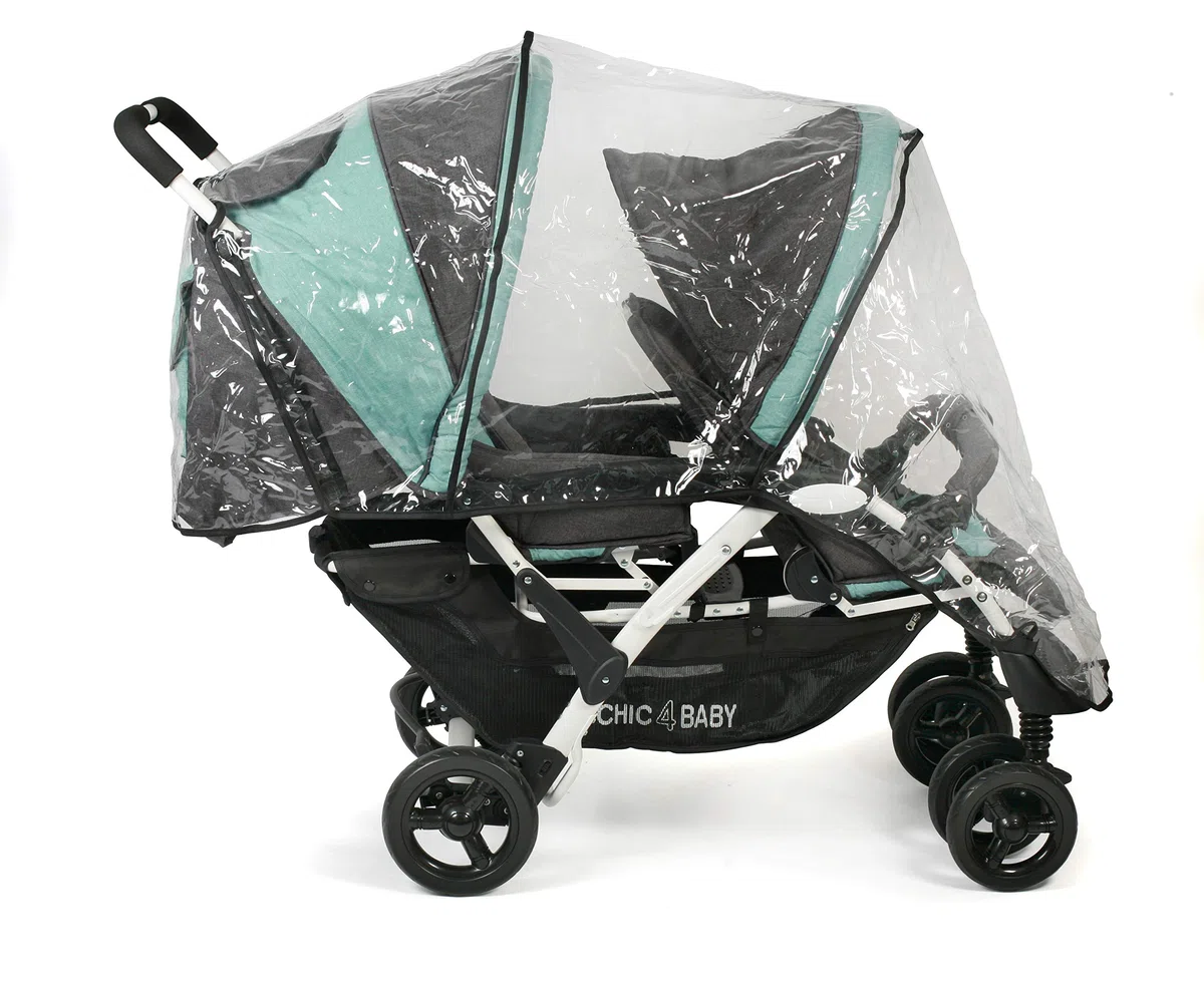 CHIC 4 BABY - Cochecito Doble Con Bolsa de Transporte y Protección Contra la Lluvia, Para Dos Niños, Gemelo, Tándem, de Bebé