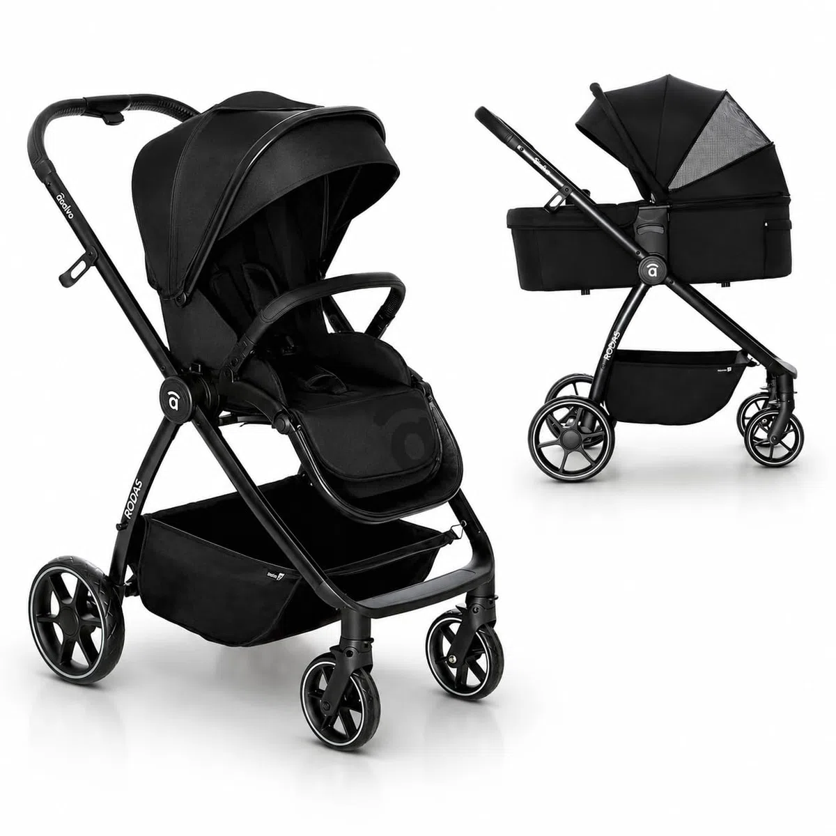 Asalvo DÚO RODAS Silla de Paseo, Carro Plegable Ultraligera y Compacta, Asa Trolley, Equipaje avión, Reclinable, Carro Bebe, Barra Seguridad, Arnés 5 Puntos, hasta 23kg, Negro
