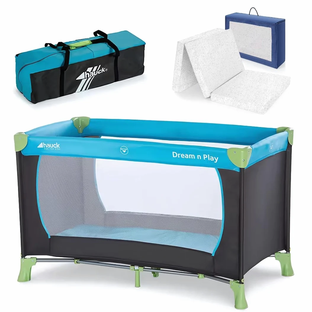 hauck Dream N Play Set de Cuna de Viaje Bebe con Colchón Alvi Confort 120x60 cm - Parque Infantil Plegable y Portátil con Bolsa de Transporte - Montaje Fácil – Azul