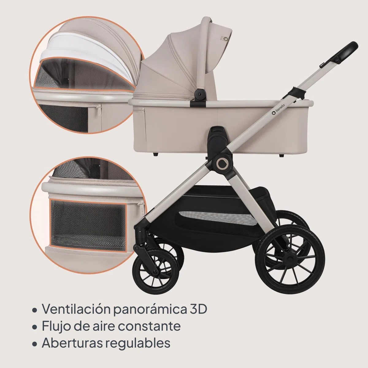 Lionelo Layla Carrito 2 en 1 Cochecito de Bebé (0-4 Años, Hasta 22 Kg), Capazo y Silla de Paseo, Asiento Reversible, Posición Reclinable, Ruedas PU, Suspensión, Capota Impermeable UPF50+