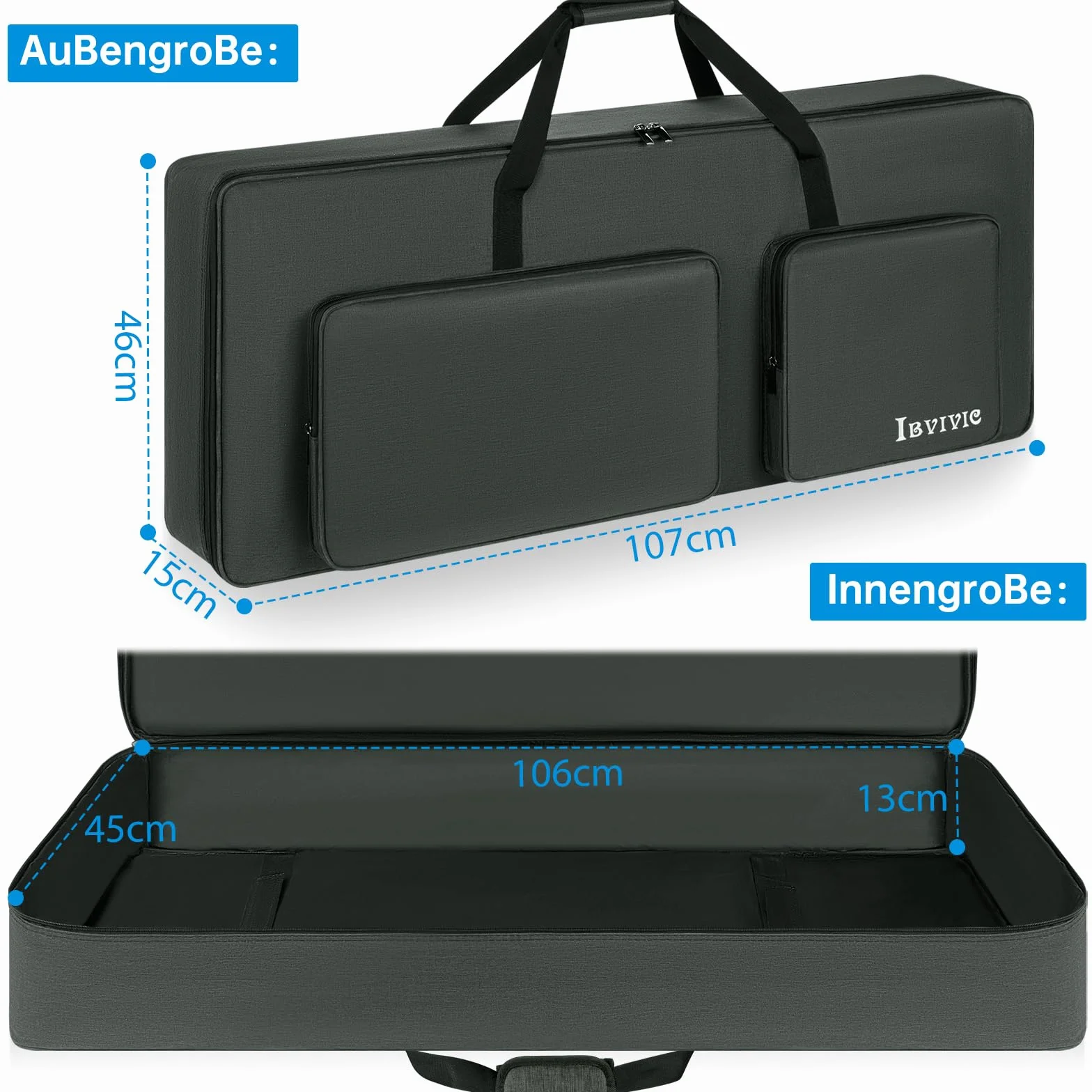 OUUTMEE 61 Bolso para Teclado de 107 x 45 x 16 cm, Funda para Piano de Teclado con Dos Maneras de Llevarlo, Funda de Piano de Teclado de 600D Oxford Resistente al Agua