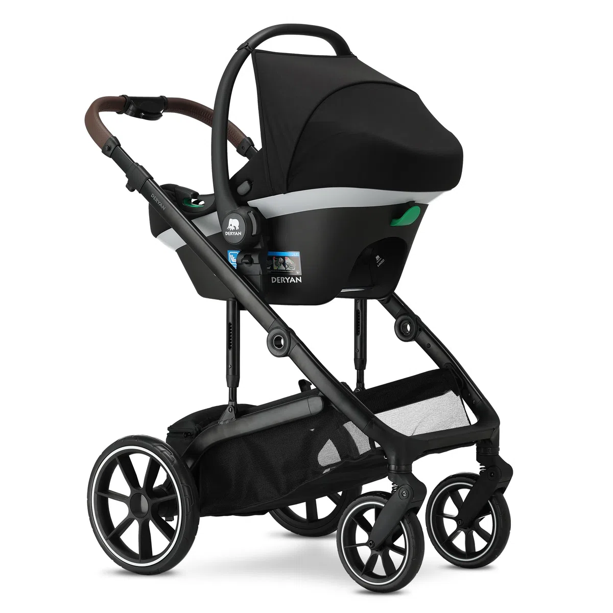 Deryan NOA - Cochecito 3 en 1 con asiento de coche I-Size, sistema de viaje, cochecito de bebé, cochecito plegable, para recién nacidos hasta 4 años (Chocolate)