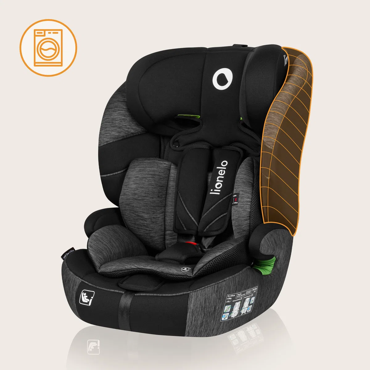 LIONELO LEVI ONE I-SIZE Silla infantil de coche 76-150 cm, Grupo 1 2 3, Protección Lateral, Reposacabezas ajustable de 10 etapas, Reposabrazos Cómodos, Respaldo Extraíble, R129 i-Size