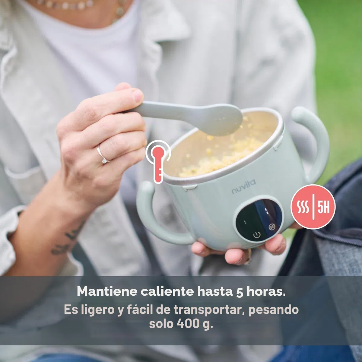 Nuvita 1980 Pappa'n'Go - Calentador portátil de alimentos para bebé, recargable, resistente al agua, con control inteligente de temperatura, interior de acero inoxidable y base antideslizante