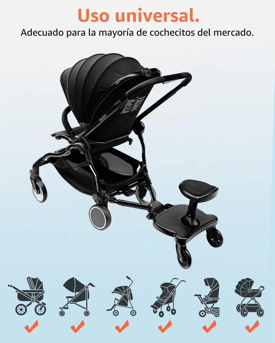 Vihir Patinete Carro Bebe Universal, Tabla de Cochecito con Asiento, Buggy Board Para el Segundo Niño, Accesorio Para Niños de 2 a 6 Nños (25 kg), Mejora total