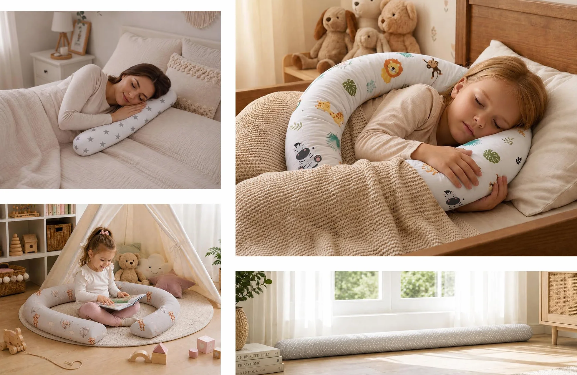 Totsy Baby Cojín Serpiente XXL Almohada de Cama Cojín de Lactancia Rollo de Cama Protector de Borde de Cama Cojín Decorativo Alrededor de Cama Serpiente XL Puntos Blancos sobre Gris 300 cm Oeko-Tex