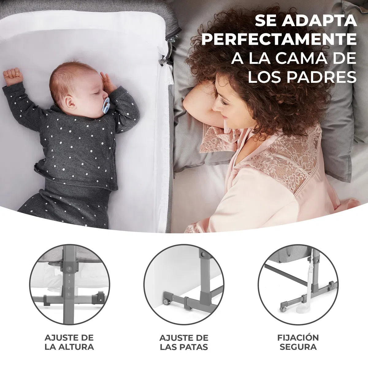 kk Kinderkraft Cuna Colecho 2 en 1 NESTE UP, Ajustable, Plegable, Accesorios, Gris