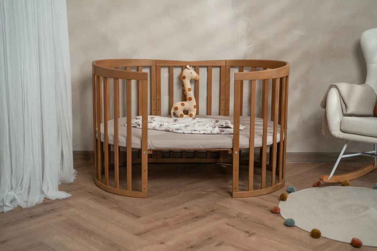 waldin Cuna Ovalada 7en1, Colchón y Ruedas, con Estante, Madera Vintage | Sin Juego de Textiles, de Crecimiento, Cama para Bebé, Colecho de Madera, Evolutiva, Mecedora Opcional