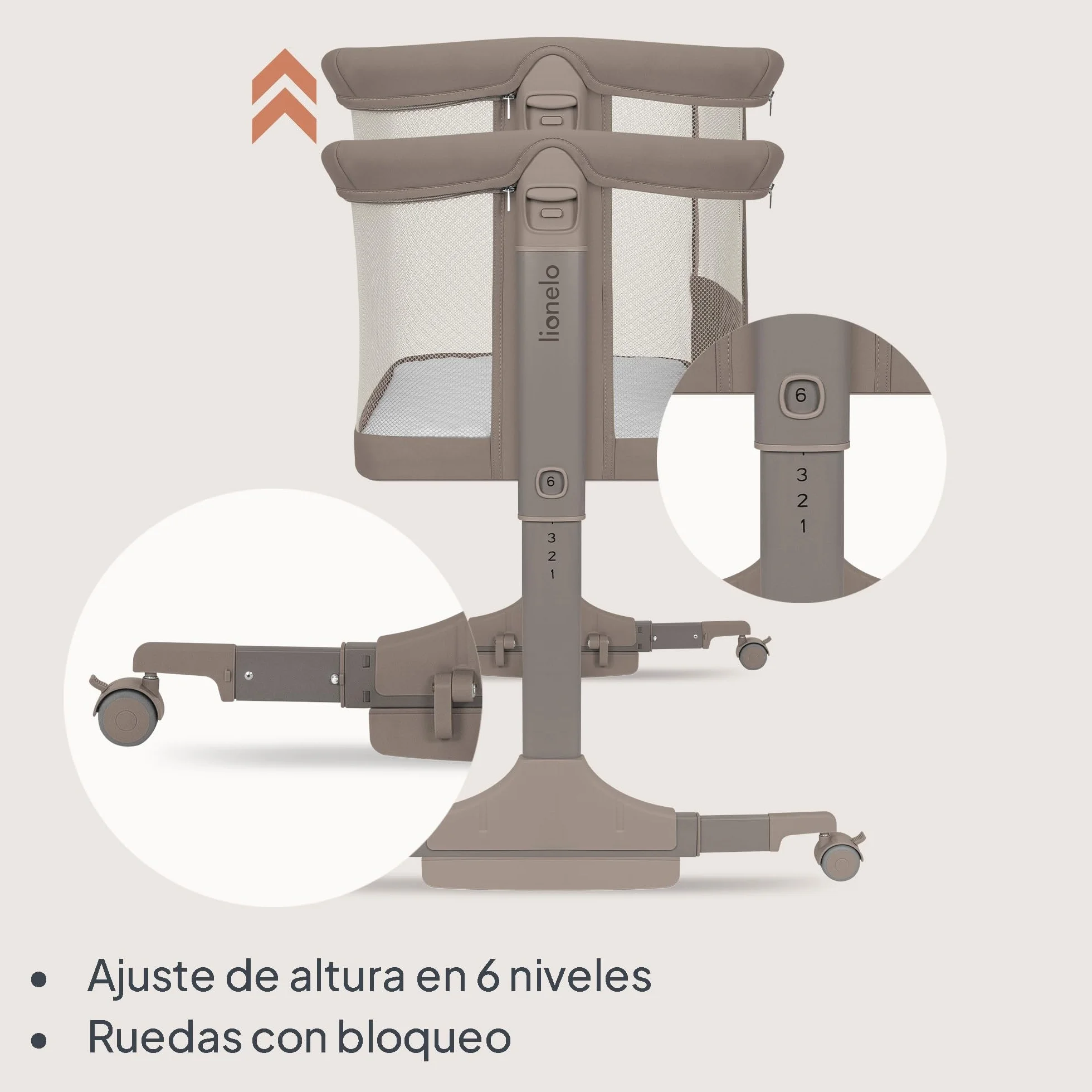 lionelo Pari Cuna 3 en 1 hasta 9 kg, Cuna de colecho, Cama Mecedora, Ajuste de Altura e inclinación del colchón, 4 Ruedas con Freno, Colchón Ergonómico, Malla Transpirable, Bolsa, Minicuna | Estructura de acero