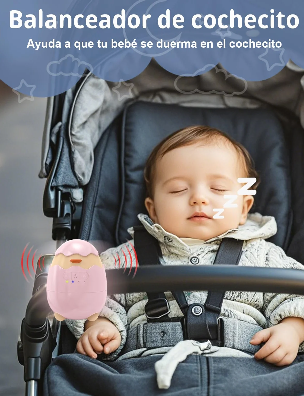 Robofun Baby Rocker-Diseño original-Columpio Para Cochecito De bebé, Ayuda Para Dormir Para Bebés, Temporizador De 30-60-90 Minutos, 5 Niveles De Intensidad – para cochecitos - Rosa