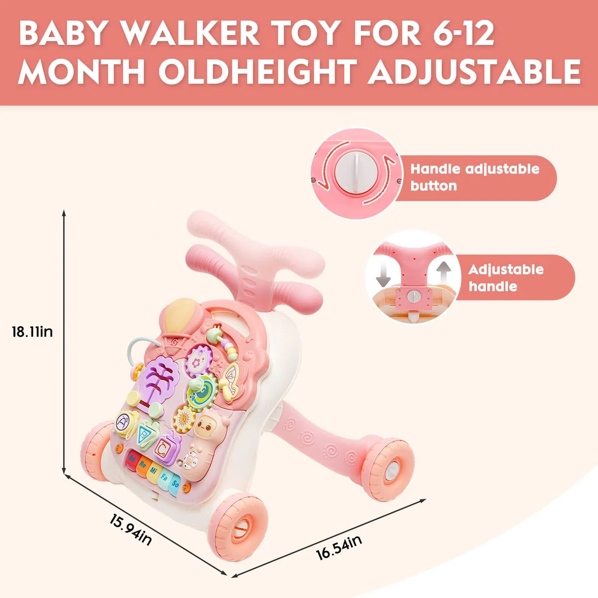 Andador Bebés, 3 en 1 Caminador Bebe de juguetes Montessori, Ruedas con velocidad regulable, Tablero de Juego Extraíble, Juguetes Educativos de 6 Meses en Adelante