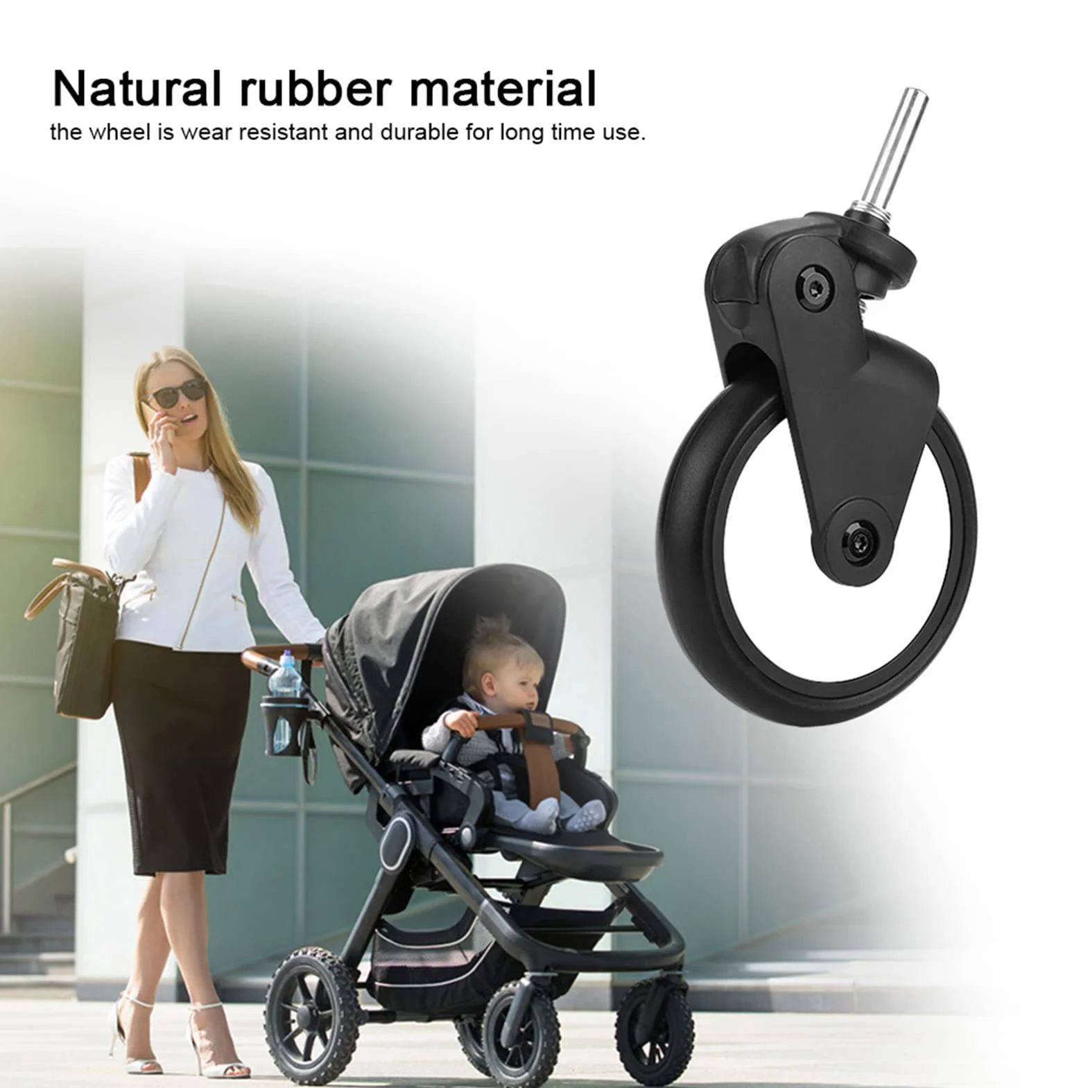 Rueda de Cochecito de Bebé, Juego de Ruedas Delanteras de Cochecito de Bebé, Ruedas Delanteras de Goma, Accesorio de Rueda de Cochecito para Yoya/Vovo Wheel Kids(Un par de ruedas delanteras)