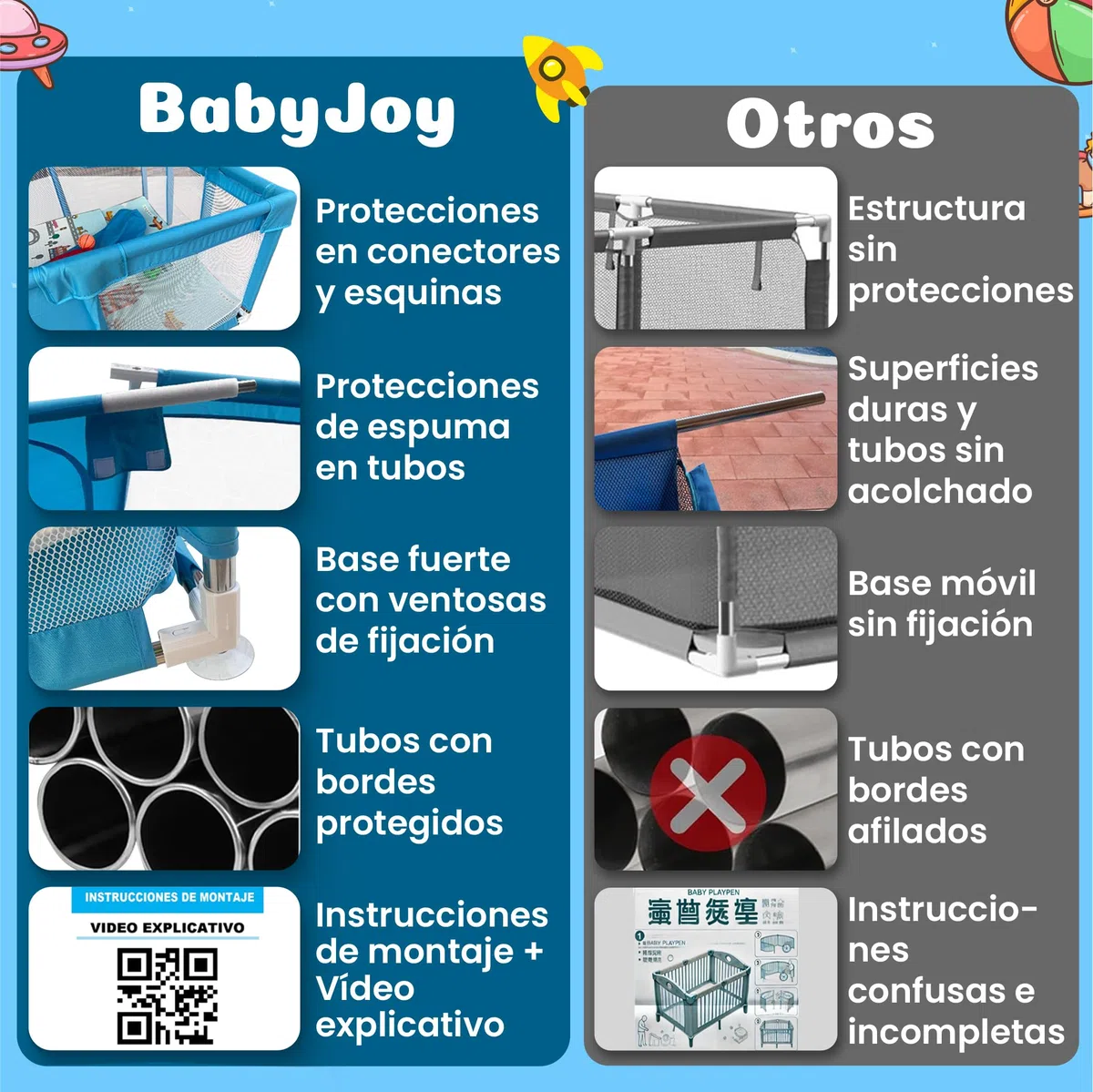BabyJoy Parque Infantil Bebe 120x180cm - Corralito Bebe Acolchado y Equipado con Diana de Velcro, Canasta, Portería y más accesorios. Parque para Bebes Seguro, Amplio y Divertido