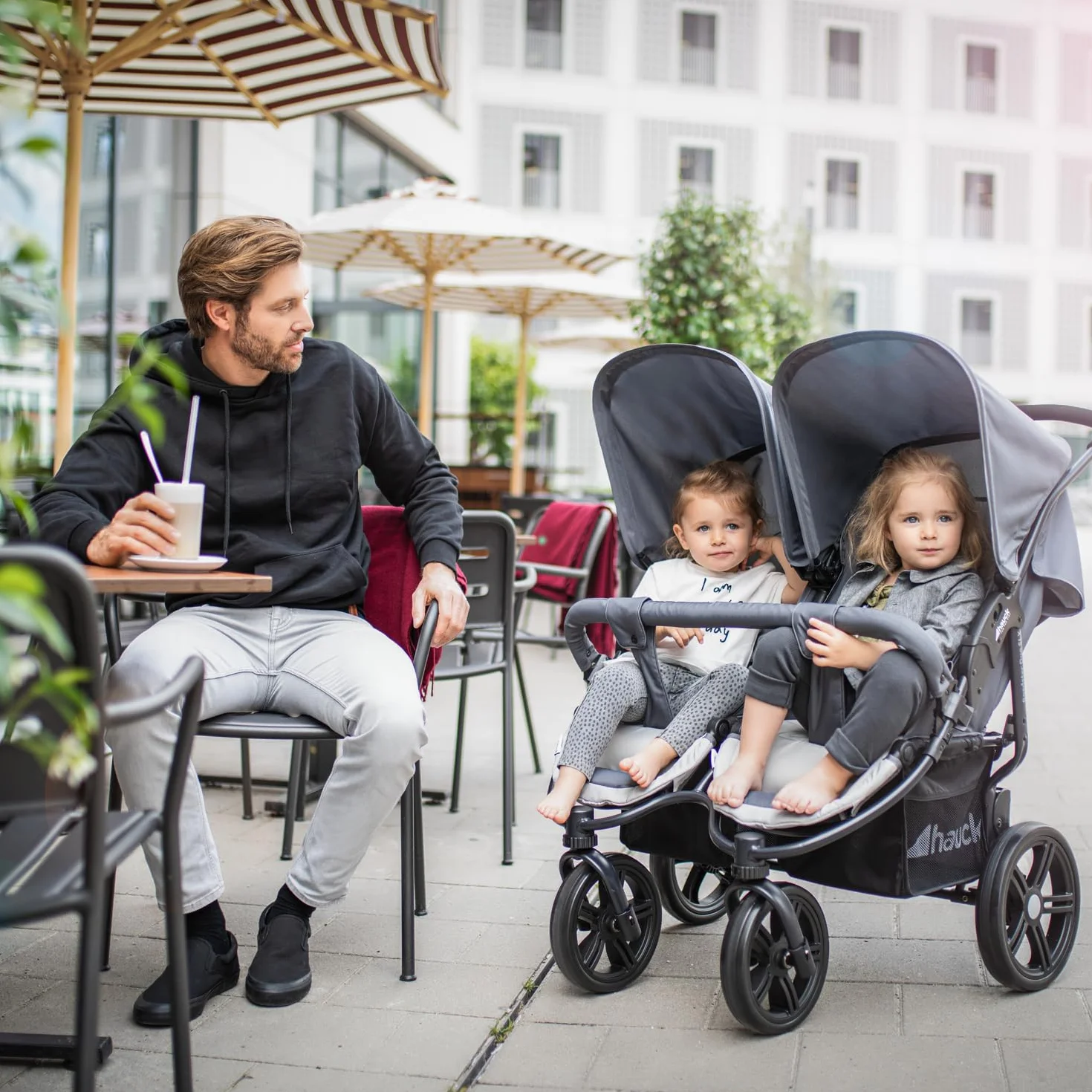 hauck Roadster Duo SLX Carro Doble Bebé | Silla de Paseo Gemelar Ligera desde el Nacimiento hasta 15 kg o 3 Años - Reclinable - Plegable Ultracompacta - Ruedas Grandes - Cesta XL - Gris