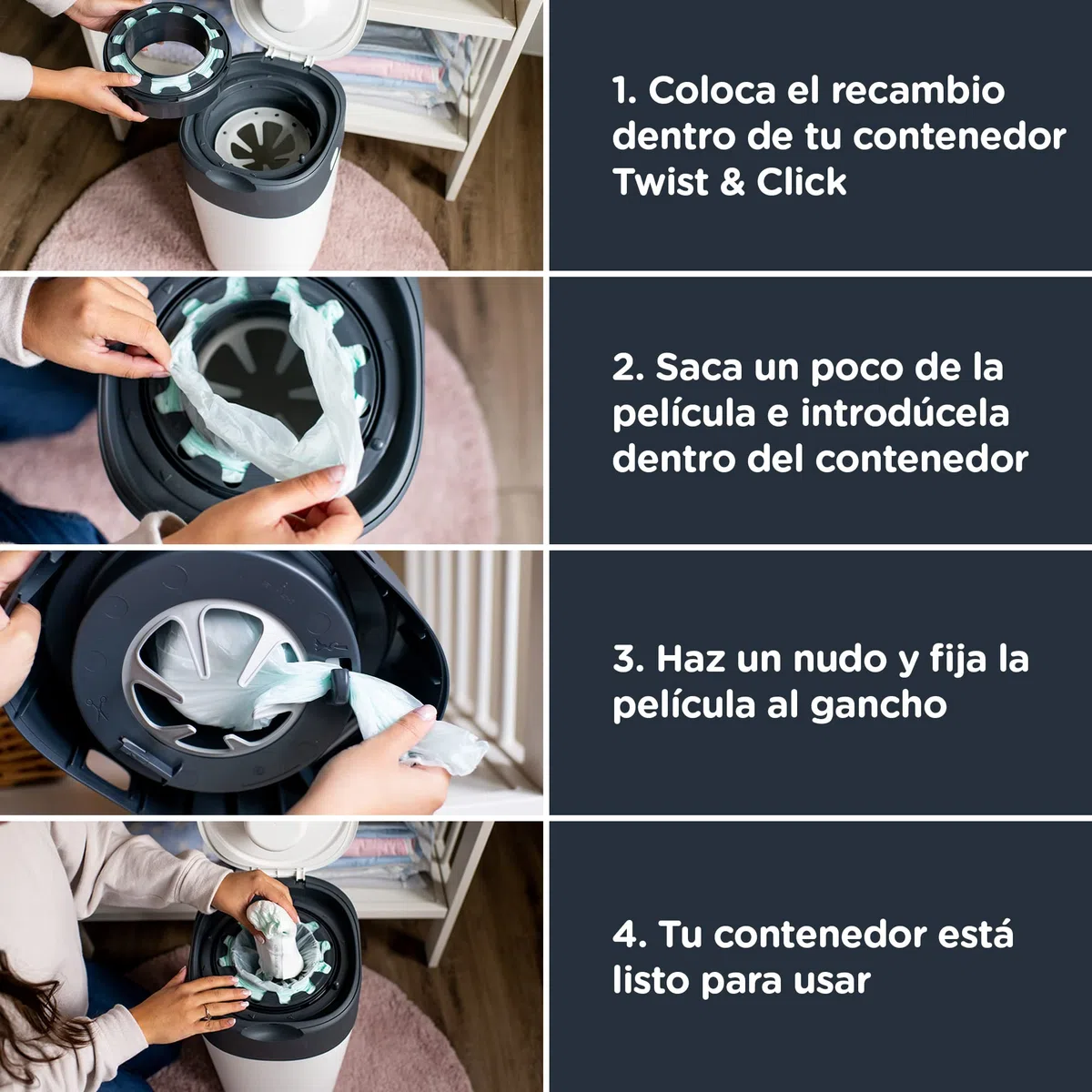 Tommee Tippee Recambios Para Contenedor Para Pañales Avanzado Twist and Click, Película GREENFILM Antibacteriana y Sostenible, Pack de 18