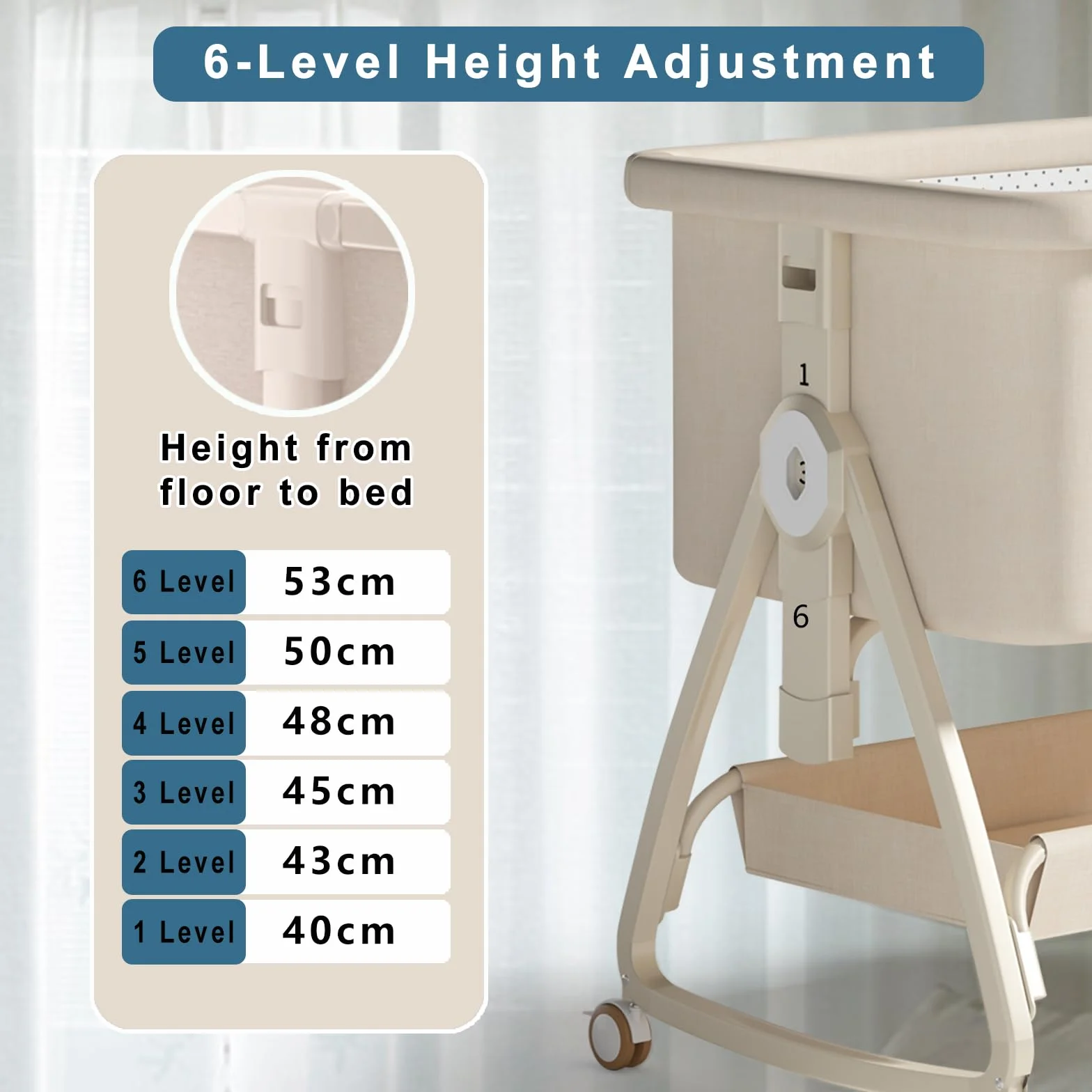 Cuna de Colecho 4 en 1 Convertible en Minicuna | Cuna de Bebé Ajustable en 6 Alturas (0-3 Años) con Colchón,Cambiador,Mosquitera y Cesta de Almacenamiento | para Colocar al Lado de Cama (Beige)