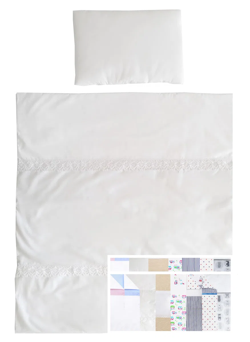 Vizaro - Edredón Med. 70x80cm + Almohada para Minicuna 50x80cm o Cuna de Colecho - 100% Algodón - Hecho UE - Bordado Blanco