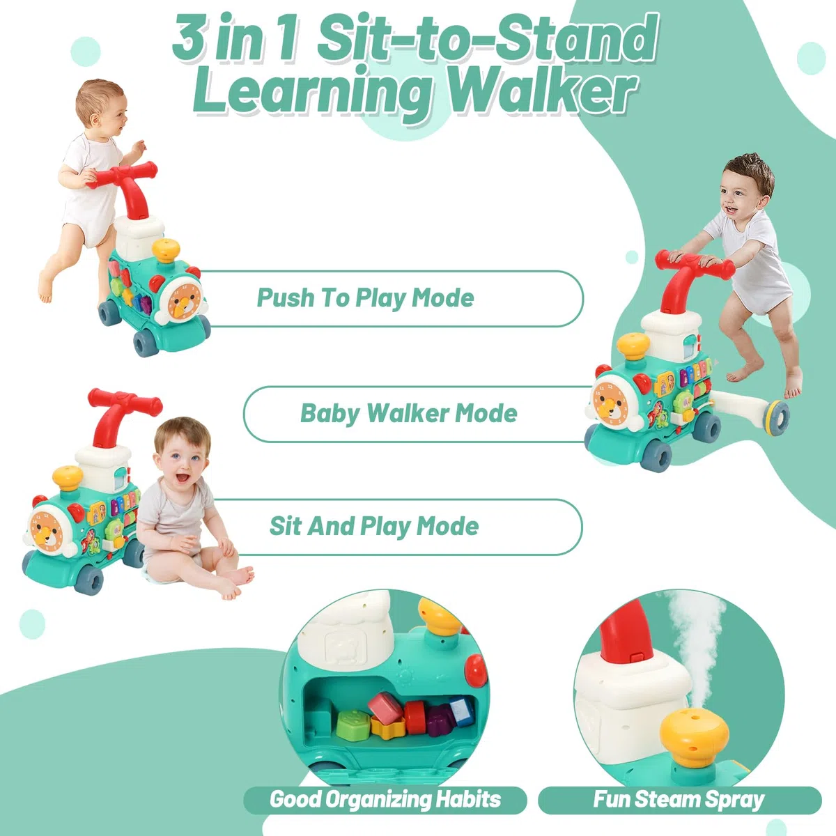 Andador Bebes 3 en 1, Correpasillos Andador Bebé con 10+ Juego Educativos, Música & Luces, Efecto de Niebla, Velocidad Ajustable, Centro de Actividades Educativas, Regalo para Niños Pequeños 6+ Meses