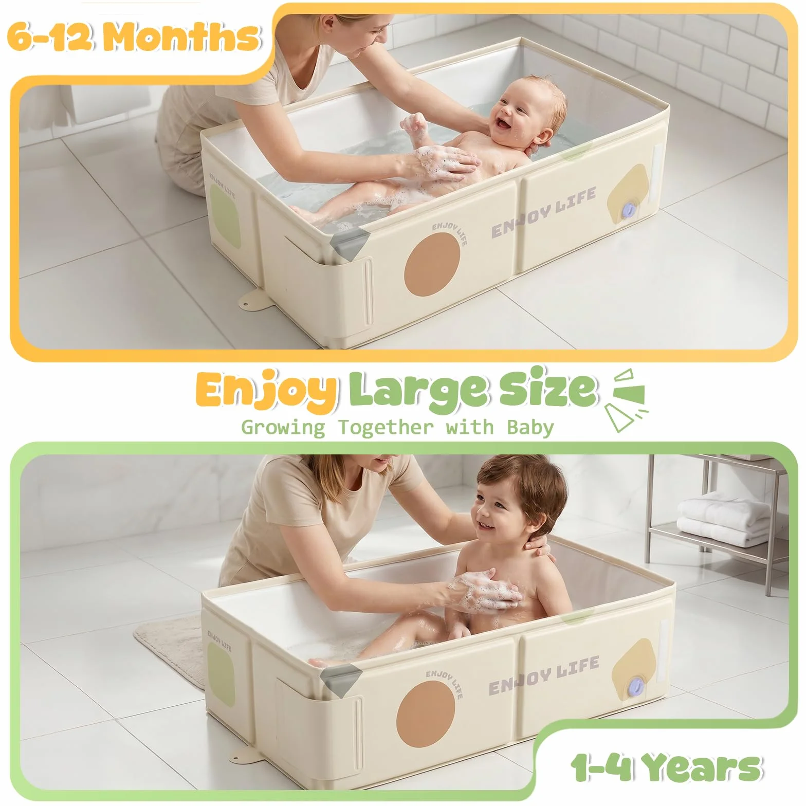 Orzbow Bañera Bebe Plegable, Portátil Bañera Bebe Plegable con Pegatina de Temperatura, Banheira Bebe de 6 Meses a 6 Años, Fácil de Limpiar, Estable y Duradera, Pliega Almacenar, Blanco
