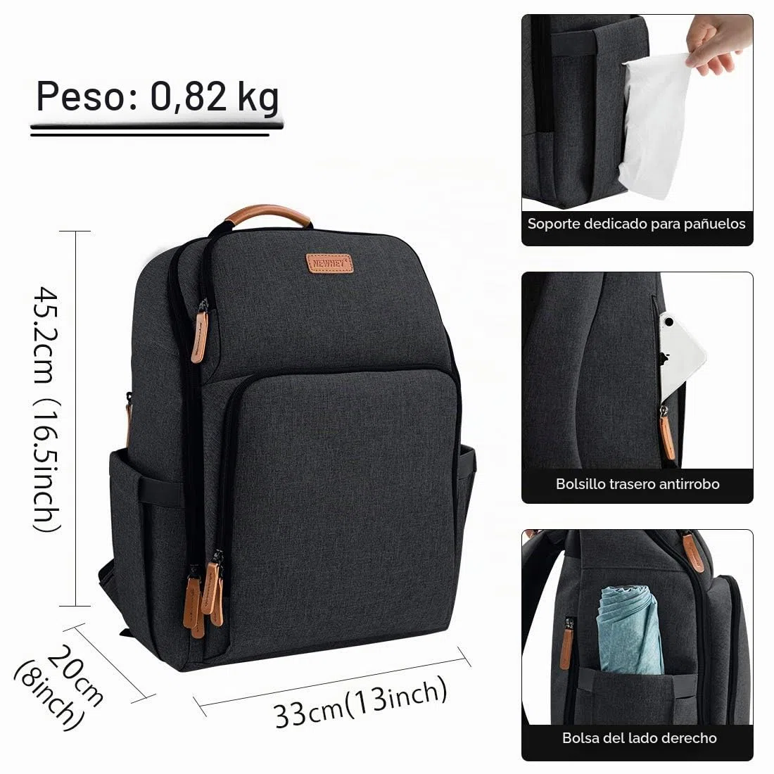 NEWHEY Mochilas de pañales para bebé impermeable gran capacidad bolsa de viaje multifunción mochila vec 2 correas de cochecito para mamá papá